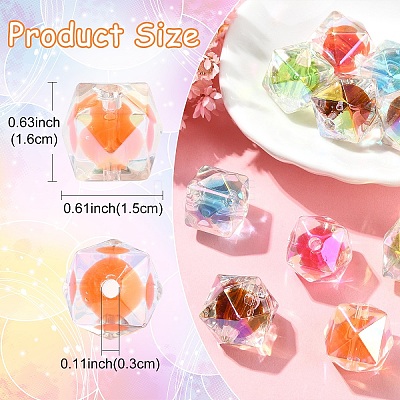 10Pcs Two Tone UV Plating Rainbow Iridescent Acrylic Beads TACR-YW0002-33A-1