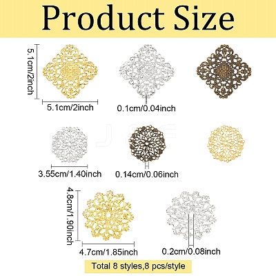 64Pcs 8 Styles Iron Filigree Joiners Links IFIN-YW0004-09-1
