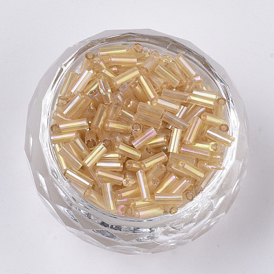 AB Color Plated Glass Bugle Beads SEED-R011-162B-1