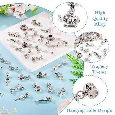 34Pcs 17 Styles Alloy European Dangle Charms PALLOY-TAC0263-1