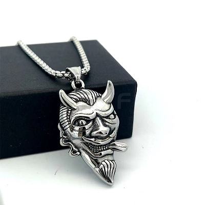 Vintage Punk 304 Stainless Steel Cow Devil Pendant Necklaces for Men QK5762-1