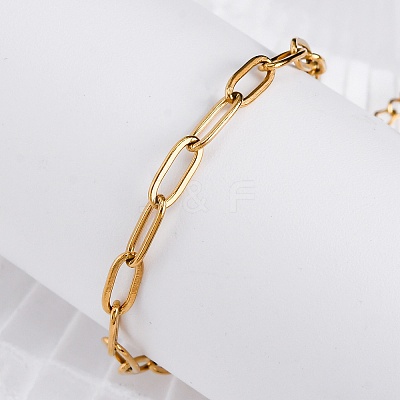 Ion Plating(IP) 304 Stainless Steel Paperclip Chain Bracelets for Women X-BJEW-C046-02G-1