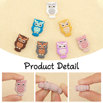 14Pcs 7 Colors Owl Food Grade Eco-Friendly Silicone Focal Beads SIL-CA0003-09-1