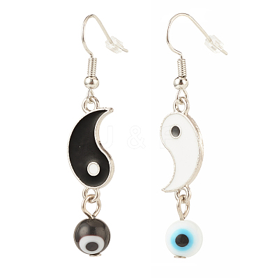 3 Pairs 3 Style Alloy Enamel Yin Yang Matching Asymmetrical Earrings EJEW-JE04894-1
