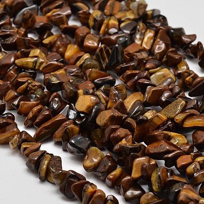 Chip Natural Tiger Eye Beads Strands G-N0134-09-1