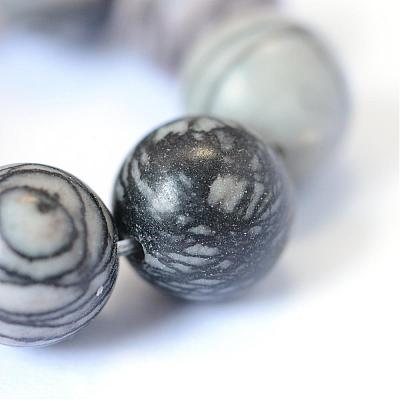 Natural Black Silk Stone/Netstone Round Bead Strands G-E334-6mm-05-1