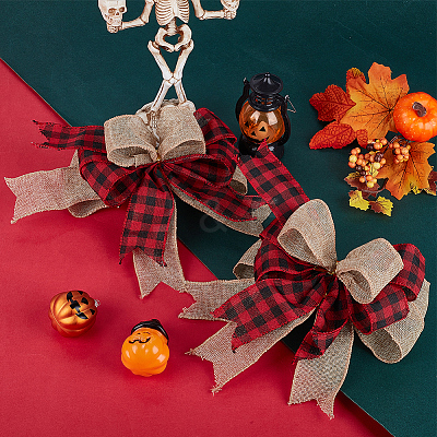 2Pcs Tartan Pattern Linen Type Cloth Bowknot Display Decoration AJEW-SP0003-67-1