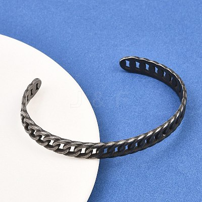 316 Surgical Stainless Steel Curb Chain Cuff Bangles BJEW-C125-01AS-1