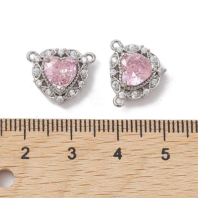 Rack Plating Brass Pave Misty Rose Cubic Zirconia Connector Charms KK-K360-21P-1