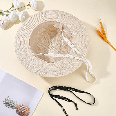 2Pcs 2 Colors Polyester Lace Hat Flexible Removable Chin Cord FIND-CP0003-60-1