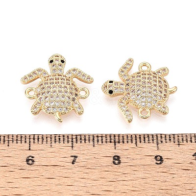 Brass Micro Pave Clear and Black Cubic Zirconia Turtle Links Connector Charms KK-T074-124G-1