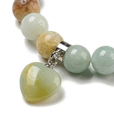 8.5mm Round Natural Flower Amazonite Beaded Stretch Bracelets BJEW-C074-01R-1