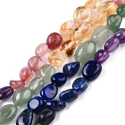 Chakra Theme Natural Amethyst & Topaz Jade & Red Agate & Quartz Crystal & Strawberry Quartz & Lapis Lazuli & Green Aventurine Beads Strands G-N344-07-1