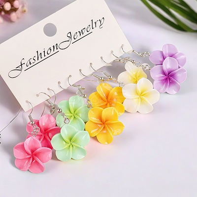 5 Pairs Flower Resin Dangle Earrings FS-WG2DDFE-02-1