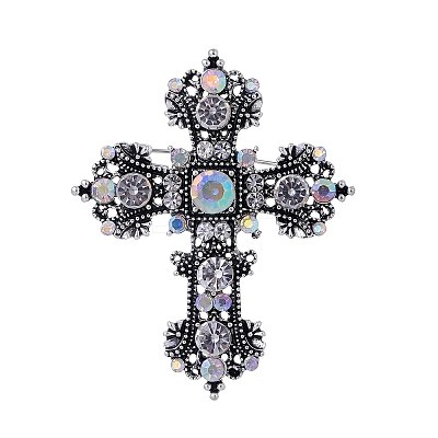 Baroque Style Cross Zinc Alloy Rhinestone Brooches PW-WGBF0CF-01-1