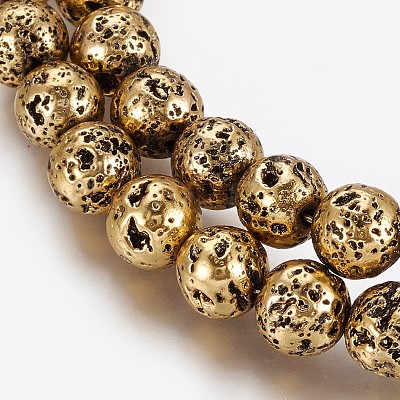Electroplated Natural Lava Rock Beads Strands G-P400-05AB-1