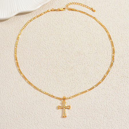 Elegant Brass Micro Pave Clear Cubic Zirconia Cross Pendant Necklaces for Daily Casual and Streetwear Wear CD4943-1