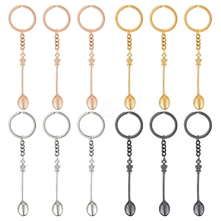 HOBBIESAY 12Pcs 4 Colors Alloy Mini Crown Spoon Pendant Keychain KEYC-HY0001-15-1