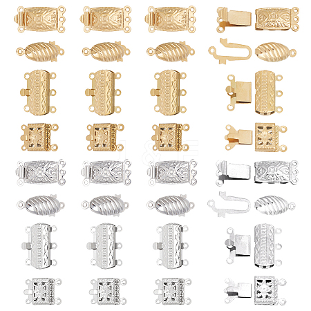 32 Sets 8 Styles Ion Plating(IP) 304 Stainless Steel Box Clasp FIND-PH0020-89-1