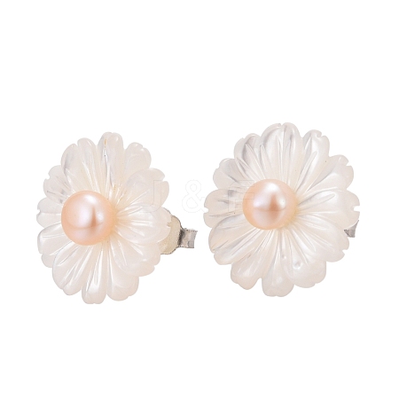 Flower Shell Stud Earrings EJEW-L135-02B-1