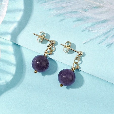 Natural Amethyst Round Beads & 304 Stainless Steel Components Dangle Earrings for Women EJEW-JE06231-03-1