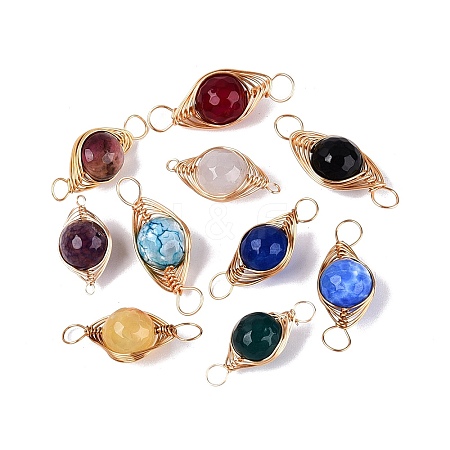 Dyed Natural Agate Connector Charms G-Q606-26KCG-1