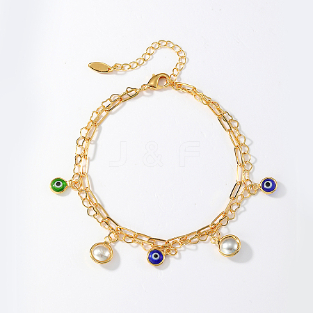 Elegant Double Layer Women's Brass Evil Eye Charms Anklets for Casual VI1748-1