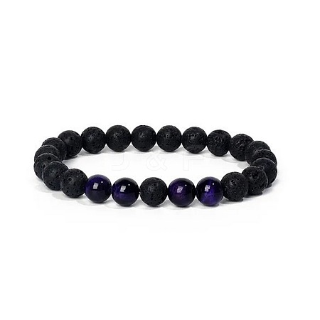 8MM Round Dyed Natural Tiger Eye and Lava Rock Yoga Beaded Stretch Bracelets ZG6546-5-1