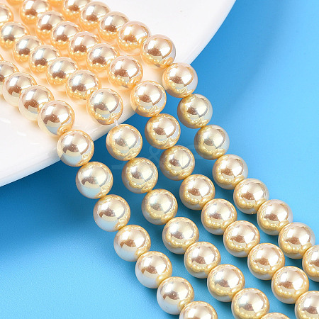 UV Plating Pearlized Glass Pearl Beads Strands GLAA-F128-01B-T6-1
