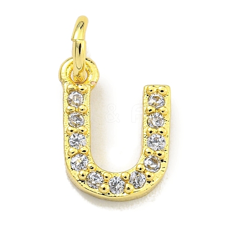 Letter Brass Micro Pave Clear Cubic Zirconia Pendants KK-K354-06G-U-1