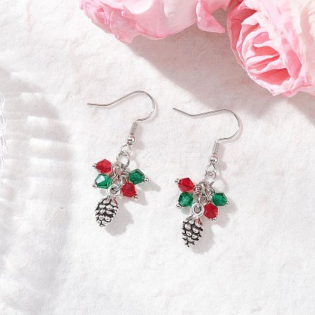 Brass Glass Dangle Earrings EJEW-JE06636-1