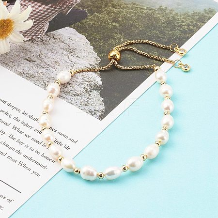 Rice Natural Pearl Slide Bracelets BJEW-JB06260-02-1