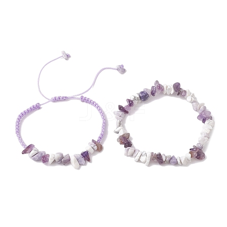 2Pcs Adjustable Natural Gemstone Braided Bracelets & Stretch Bracelet Sets BJEW-JB10997-1