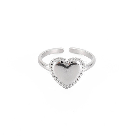 Non-Tarnish 304 Stainless Steel Heart Open Cuff Ring for Women RJEW-S405-219P-1