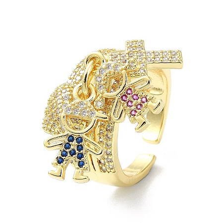 Rack Plating Brass Micro Pave Cubic Zirconia Open Cuff Rings RJEW-C076-08A-G-1