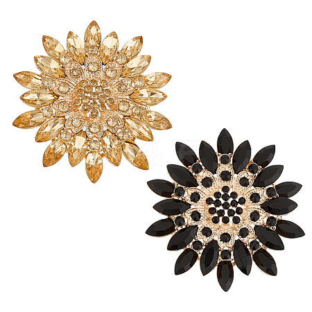 2Pcs 2 Colors Flower Light Gold Alloy Acrylic Brooch JEWB-OC0001-08-1