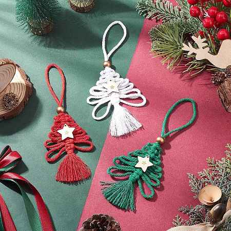 3Pcs Cotton Christmas Trees Pendant Decoration HJEW-JM03830-1