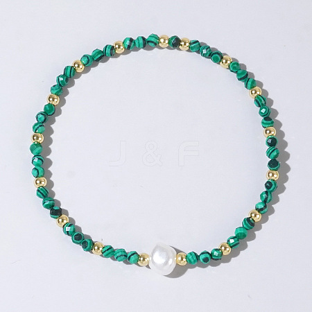 Natural Malachite Beaded Stretch Bracelets for Women BG9690-11-1