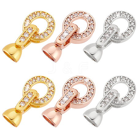   6Pcs 3 Colors Brass Micro Pave Clear Cubic Zirconia Fold Over Clasps KK-PH0006-64-1