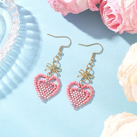 Handmade Glass Seed Beads Heart Dangle Earrings EJEW-MZ00577-03-1