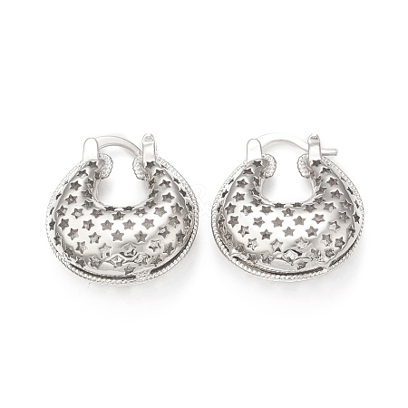 Rack Plating Brass Teardrop with Star Thick Hoop Earrings for Women EJEW-G340-02P-1
