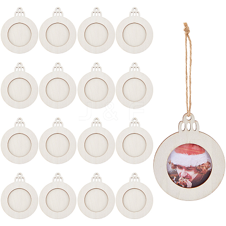 Flat Round Christmas Unfinished Wooden Mini Hanging Photo Frame for Children LS-HJEW-WH0036-122-1
