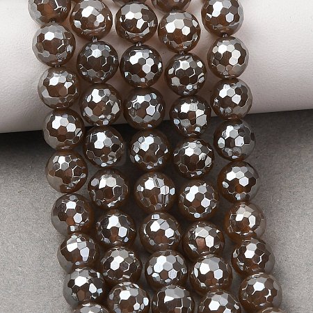 Electroplated Natural Agate Beads Strands G-B191-A07-8mm-17-1
