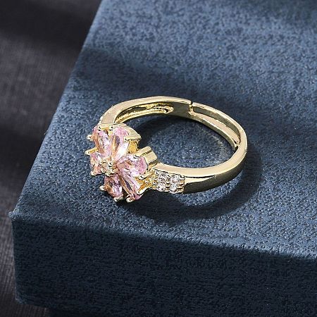 Brass Micro Pave Cubic Zirconia Cuff Open Rings CU-CBA5C10-03G-1