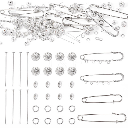 8Pcs 4 Styles Iron Rhinestone Safety Pins FIND-TA0008-81-1