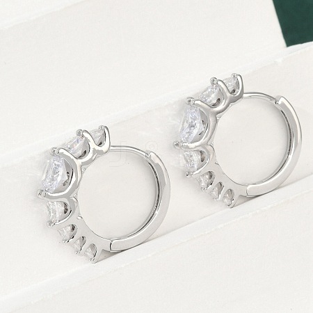 Brass Clear Cubic Zirconia Hoop Earrings EJEW-Q016-14P-1
