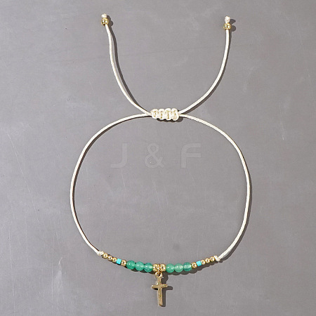 Natural Green Onyx Agate Braided Bead Bracelets KA2676-3-1