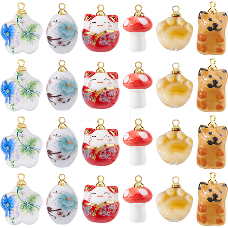 24Pcs 6 Styles Porcelain Pendants PALLOY-FH00169-1