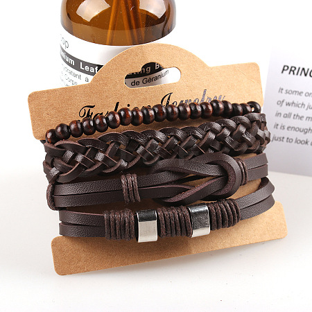 Cowhide & Imitation Leather Cord Knitted Multi-strand Bracelets WG31D03-37-1