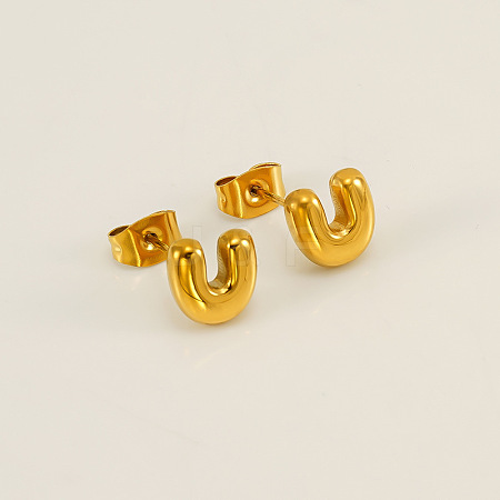 Chunk Letter 304 Stainless Steel Stud Earrings for Women EJEW-G386-01U-G-1